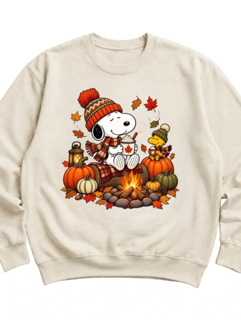 Cream Snoopy & Woodstock Fall Campfire Graphic Sweatshirt